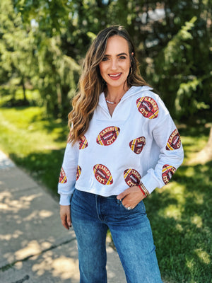 Scattered Kansas City Football Collared V Neck Sweatshirt - Queen of Sparkles x Amelia's Collab