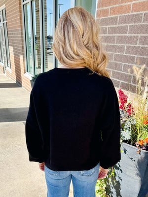 Queen of Sparkles Turkey Feathers Sweater in Black