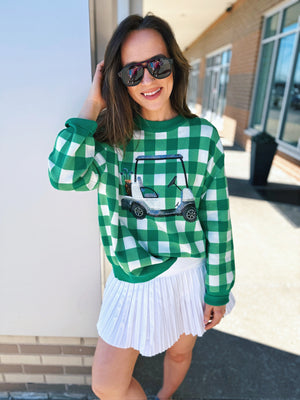 Queen of Sparkles Golf Cart Women’s Knit Sweater in Green