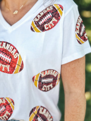 KC Scatter Football V Neck Tee - Queen of Sparkles x Amelia's Collab