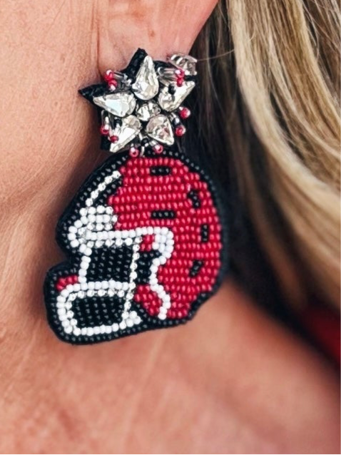Beaded red/black Helmet Earrings with Bling