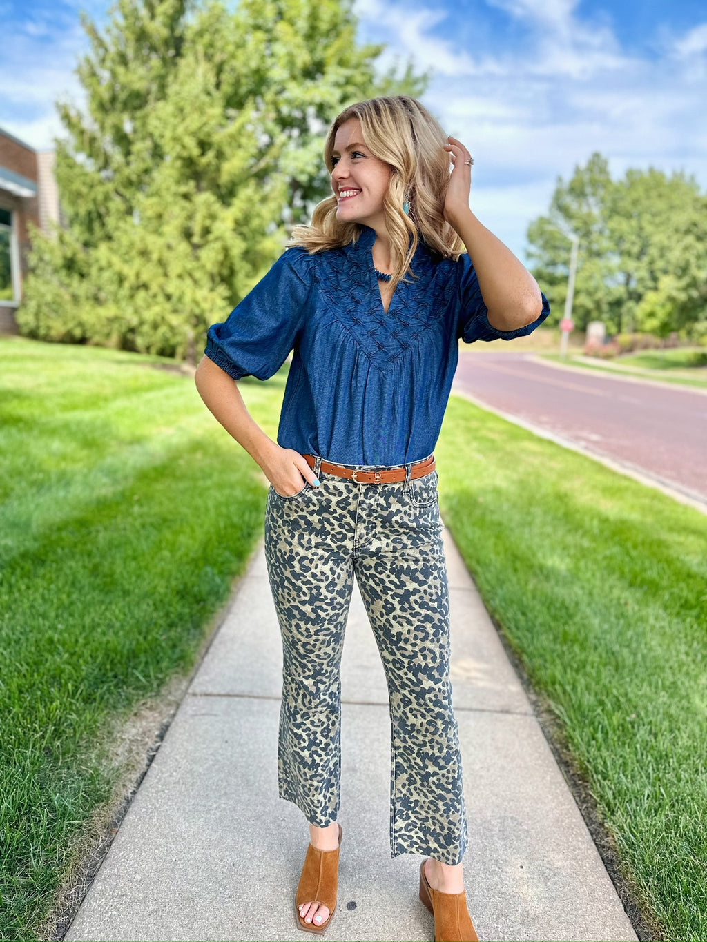 Denim Top w/Pintuck Details