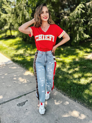 Custom Chiefs Varsity Letter V Neck Tee