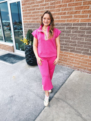 Textured Sport Stripe Set in Pink