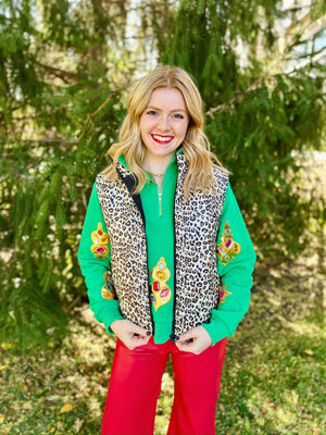 Women’s Cheetah Zip Up Puffer Vest