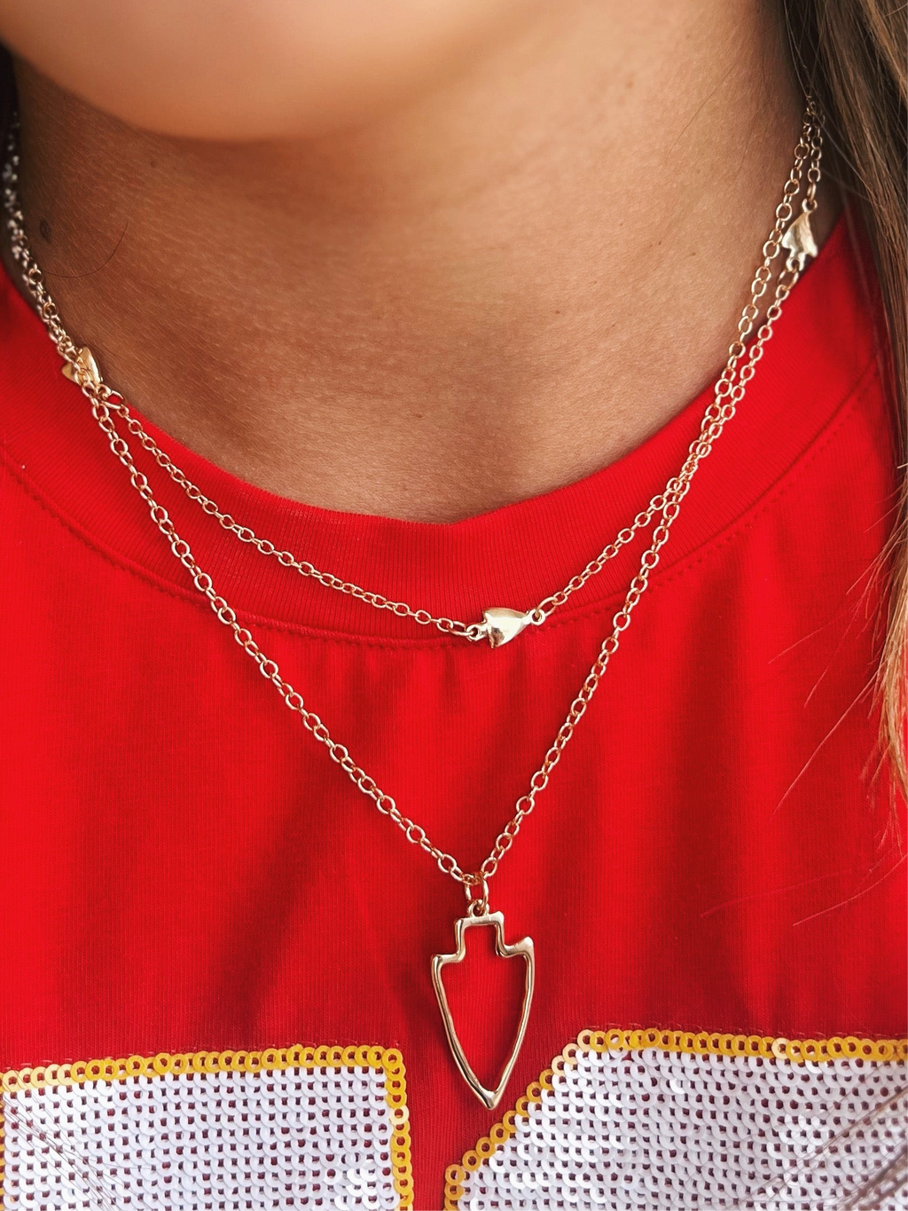 Gold Double Layer Arrowhead Necklace
