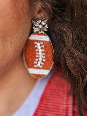 Embroidered Large Brown Football Earrings