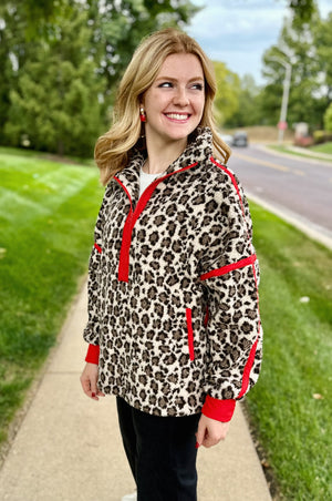 Cheetah Half Zip Pullover w/Red Accents