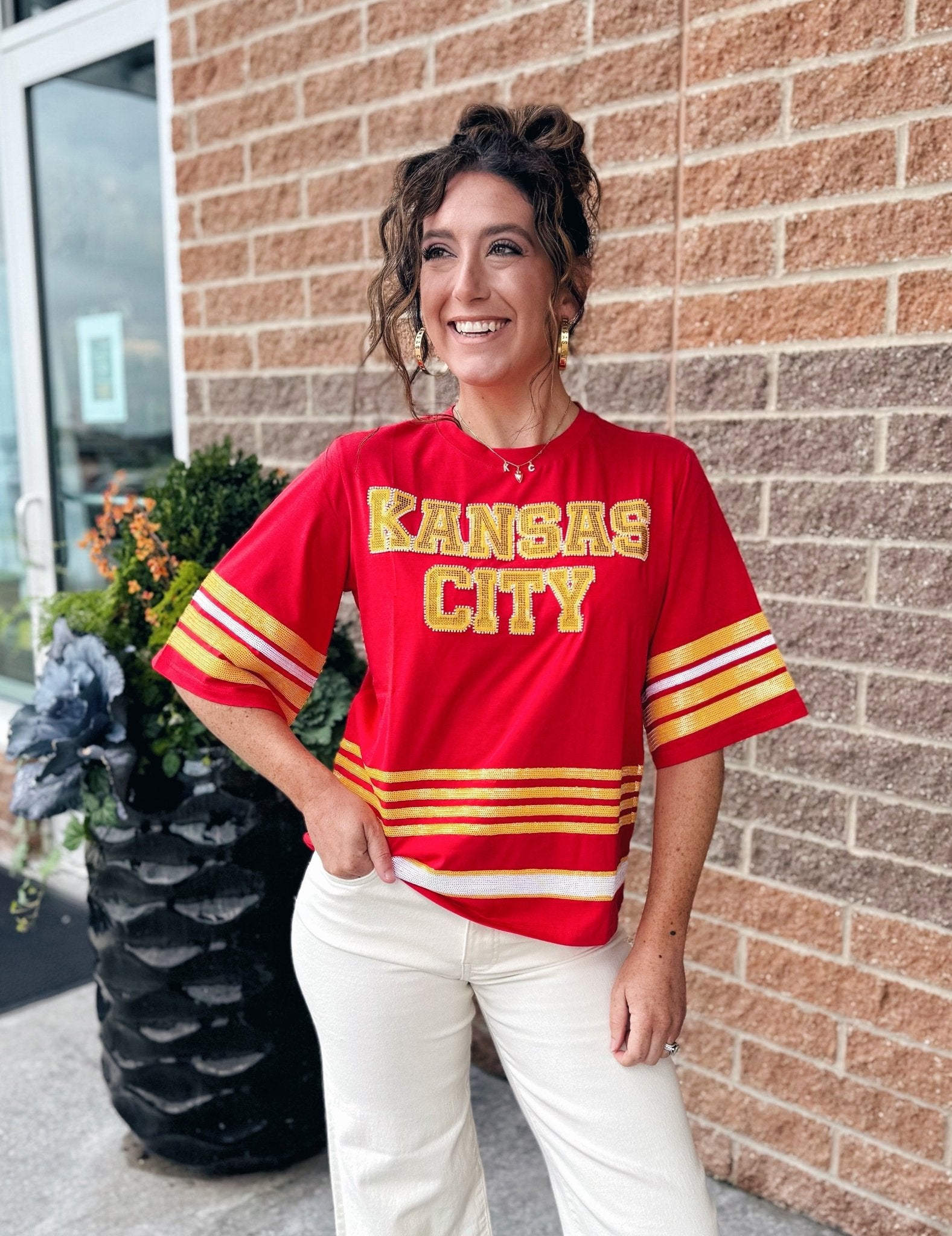 Queen of Sparkles x Amelia’s Boutique KC Rhinestone Jersey Tee - Amelia's Boutique