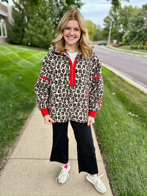 Cheetah Half Zip Pullover w/Red Accents
