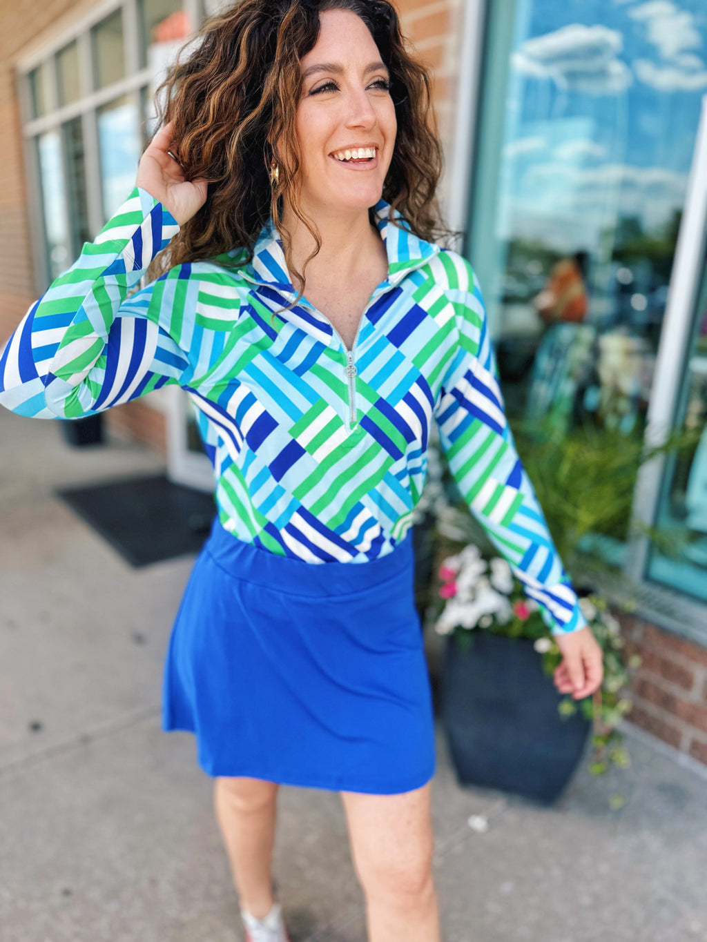 UPF Half Zip Top in Blue & Green