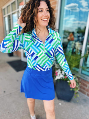 UPF Half Zip Top in Blue & Green