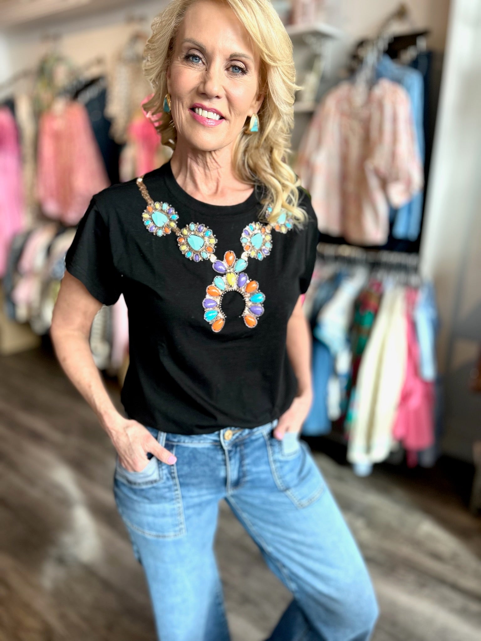 Queen of Sparkles Turquoise Necklace Tee