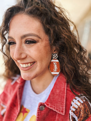 Embroidered Large Football Earrings