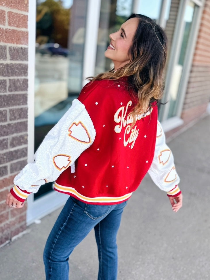 Queen of Sparkles x Amelia's Boutique Kansas City Varsity Bomber Jacket