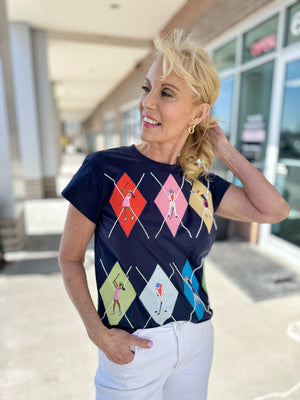 Queen of Sparkles Argyle Golfer Tee