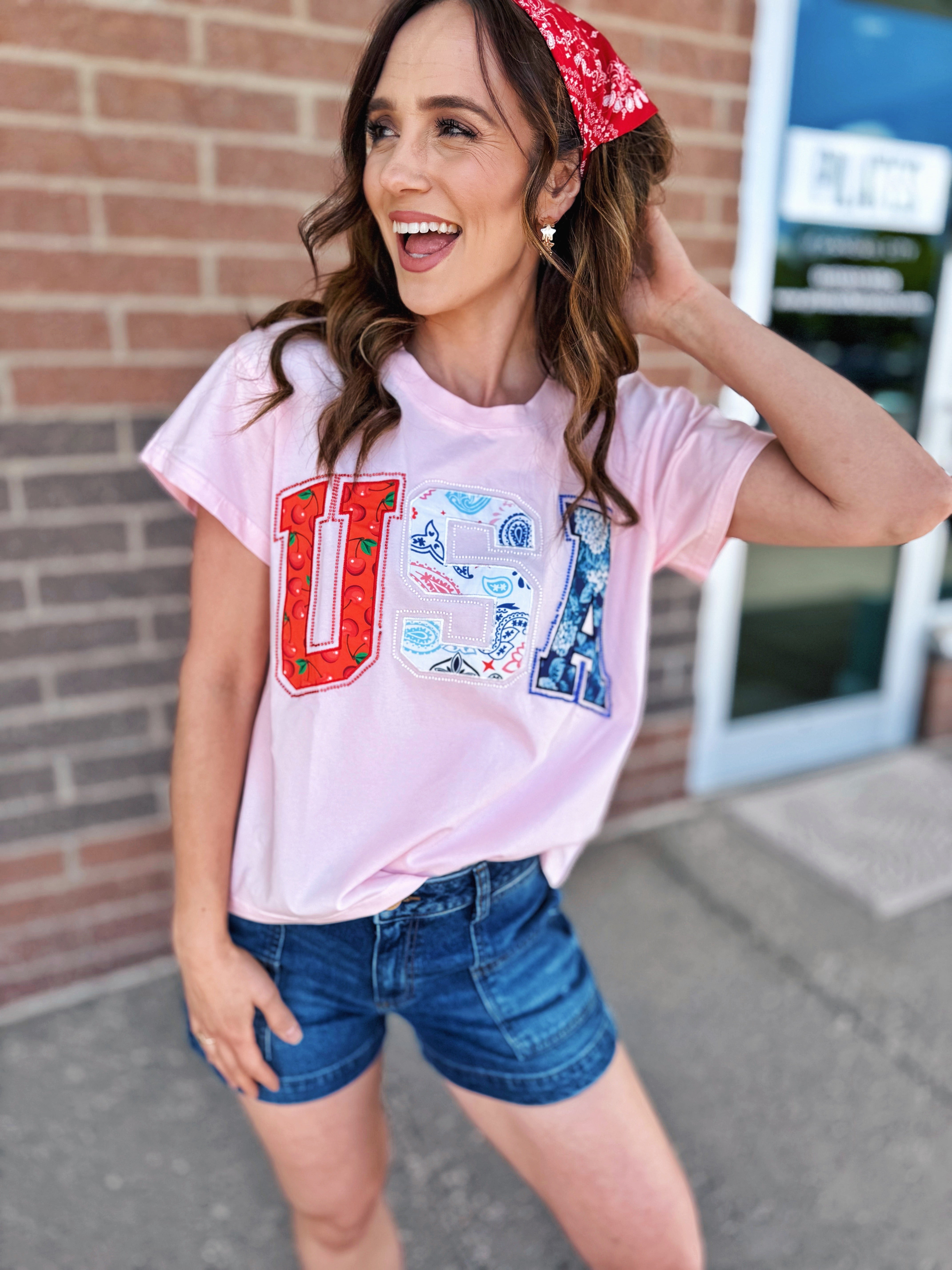 Queen of Sparkles USA Bandana Pink Women’s Tee