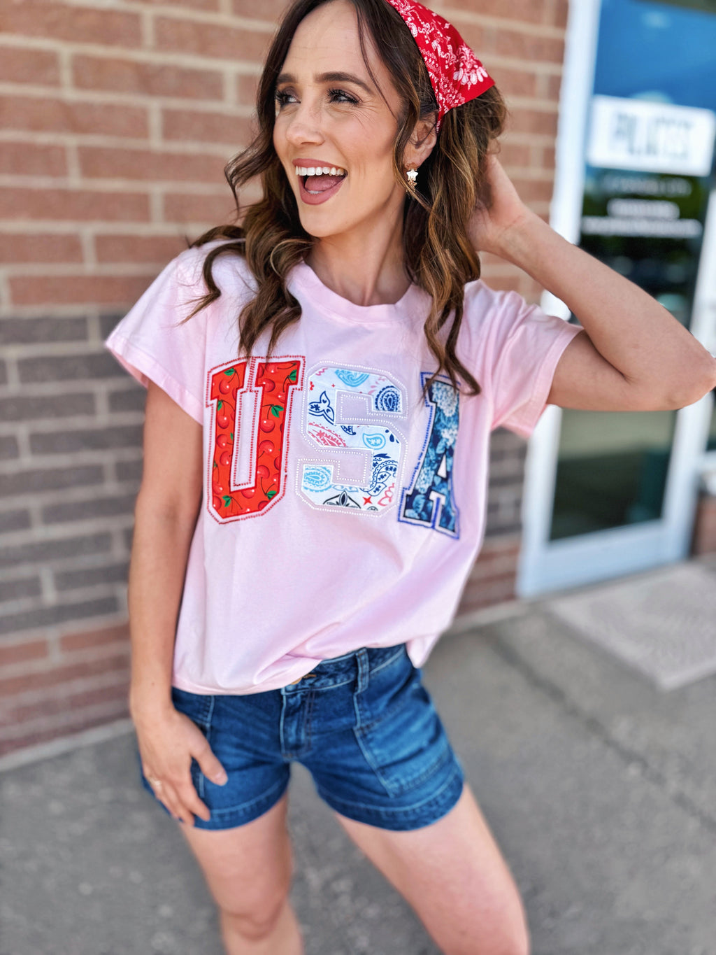 Queen of Sparkles USA Bandana Pink Women’s Tee