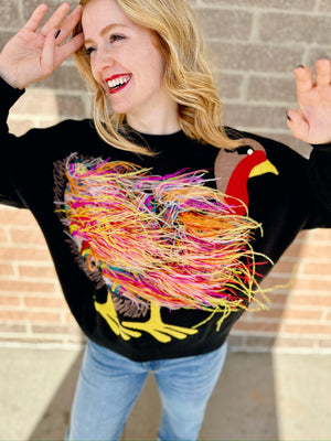Queen of Sparkles Turkey Feathers Sweater in Black