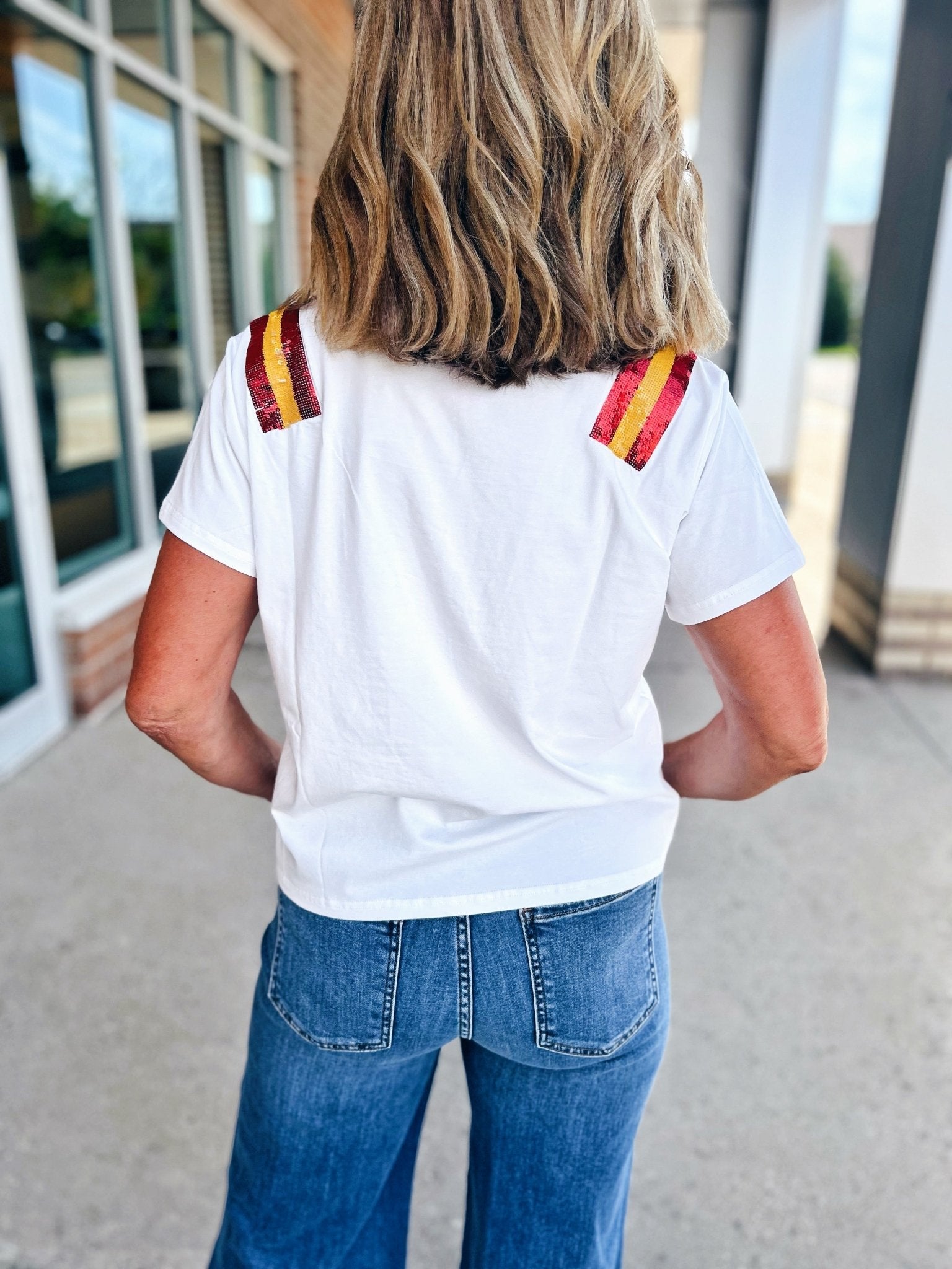 V Neck Football Jersey Tee - Queen of Sparkles x Amelia's Collab - Amelia's Boutique