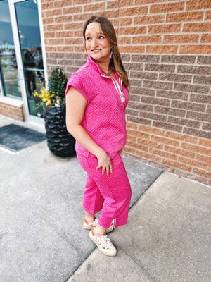 Textured Sport Stripe Set in Pink