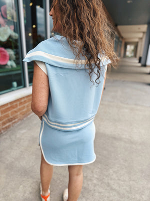 Half Zip Skirt Set in Sky Blue