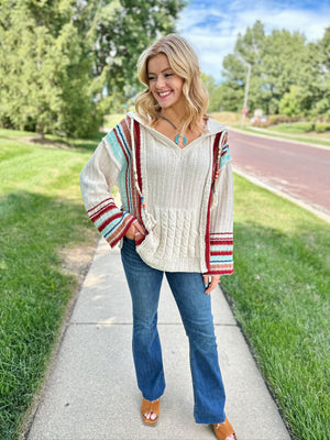 Boho Stripe Hooded Pullover