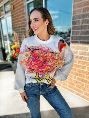 Queen of Sparkles Thanksgiving Turkey Feathers Sweater- last piece