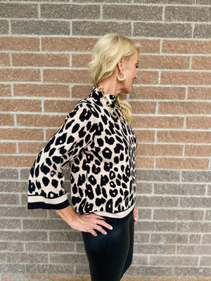 Animal Print Mockneck 3/4 Sleeve Sweater