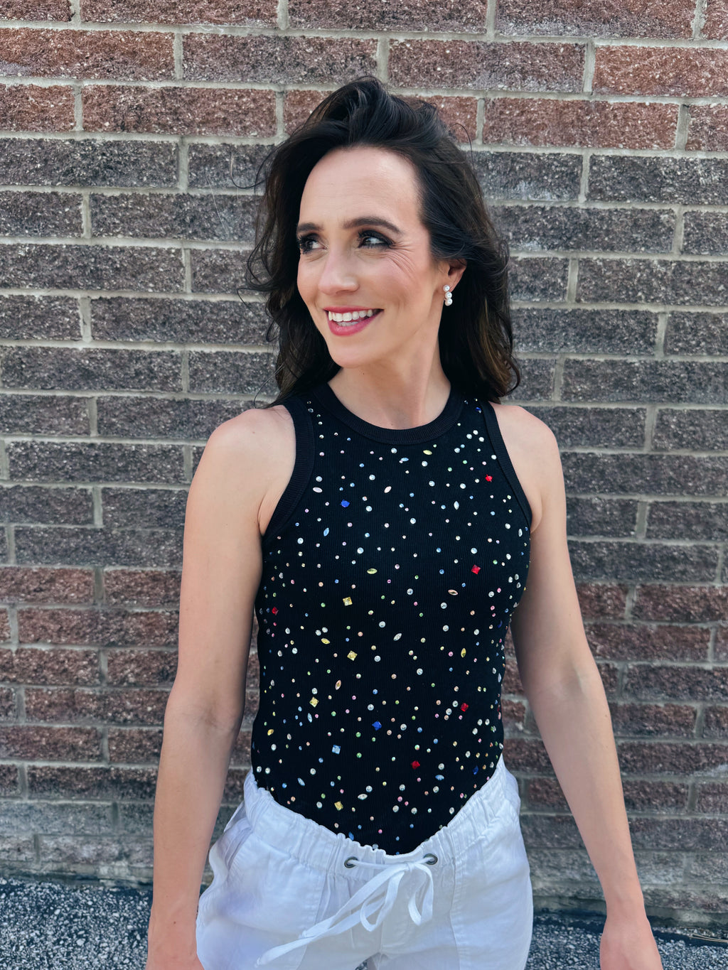 Queen of Sparkles Summer Jeweled Tank in Black