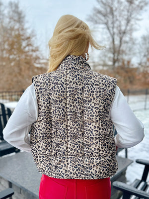 Women’s Cheetah Zip Up Puffer Vest