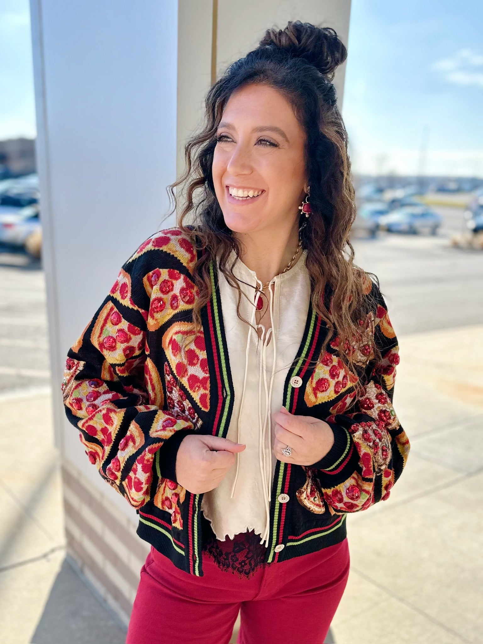 Queen of Sparkles Pizza Cardigan - Amelia's Boutique