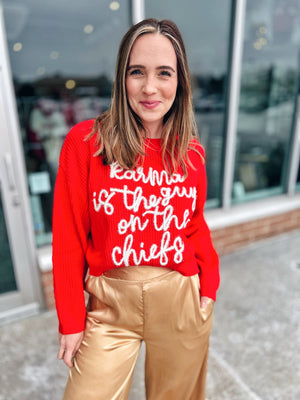 Queen of Sparkles "Karma is the Guy on the Chiefs" Sweater