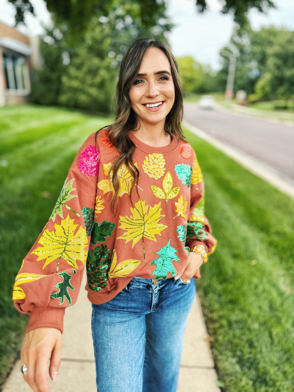 Queen of Sparkles Fall Leaves Sweatshirt