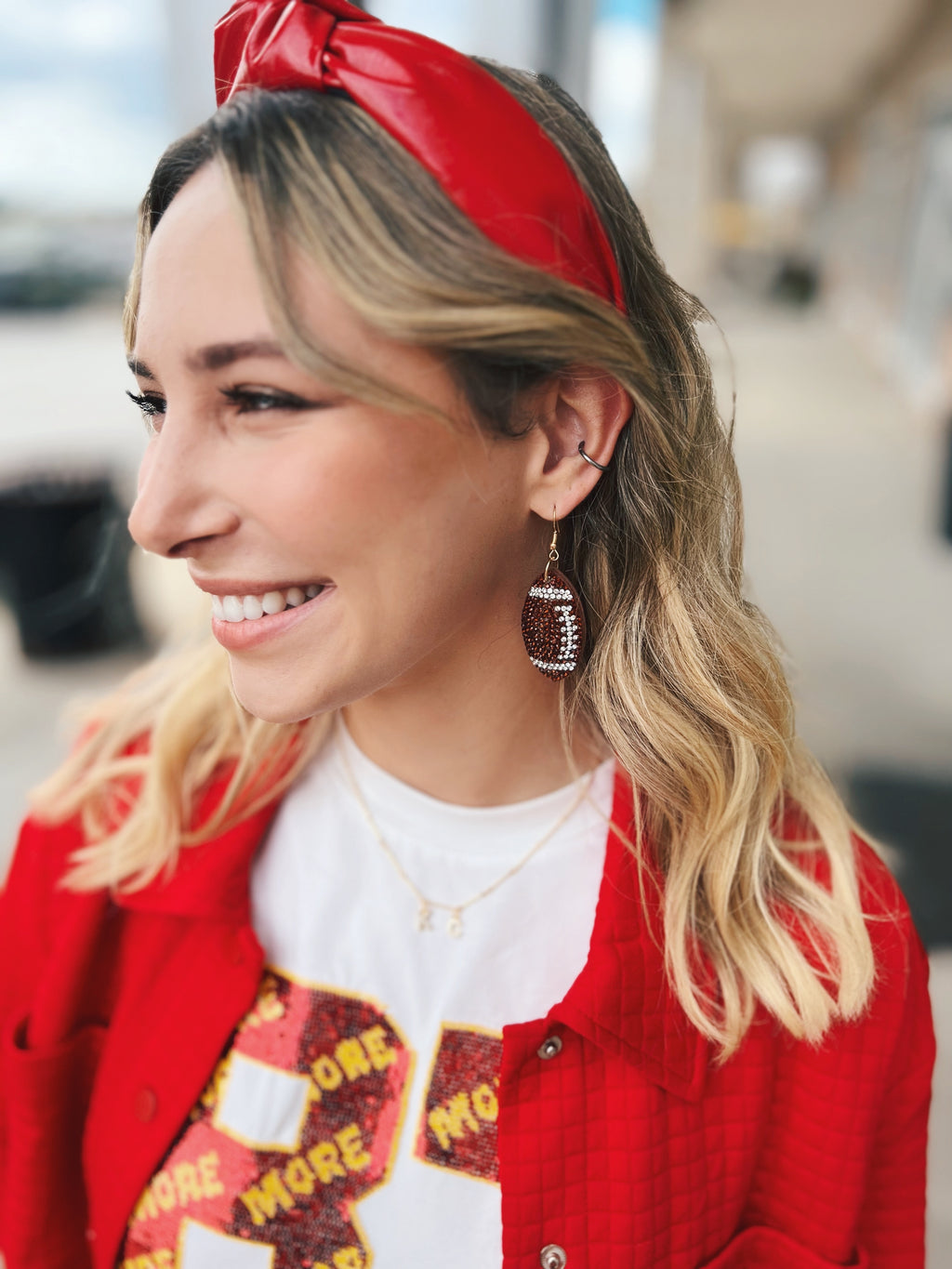 Puffy Sparkle Football Drop Earrings