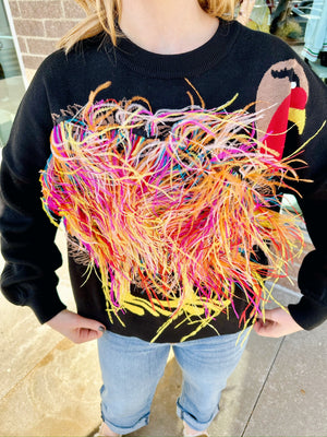 Queen of Sparkles Turkey Feathers Sweater in Black