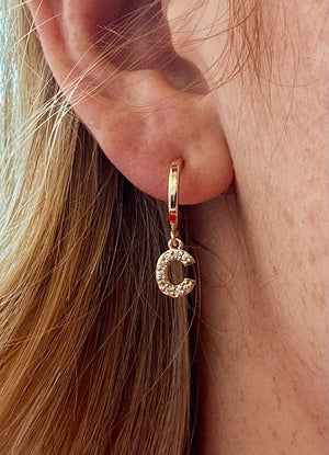 Small Pave KC Huggie Hoop Earrings