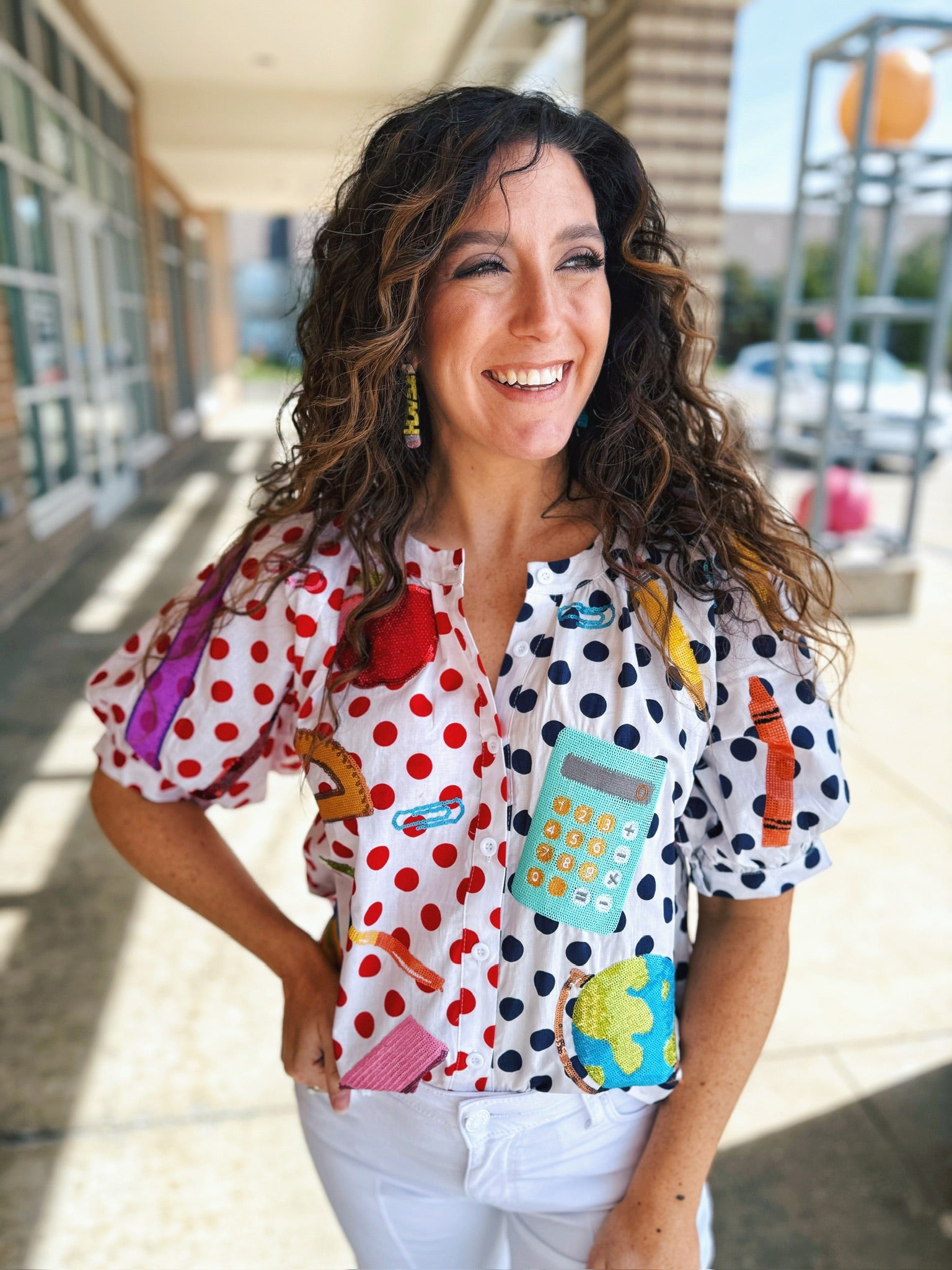 Queen of Sparkles Polka Dot Teacher Blouse with Buttons