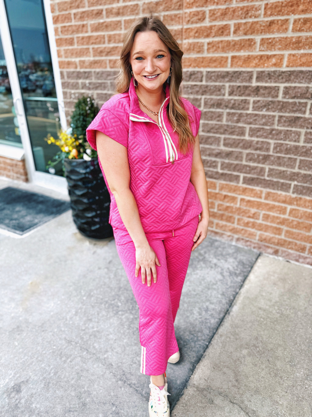 Textured Sport Stripe Set in Pink