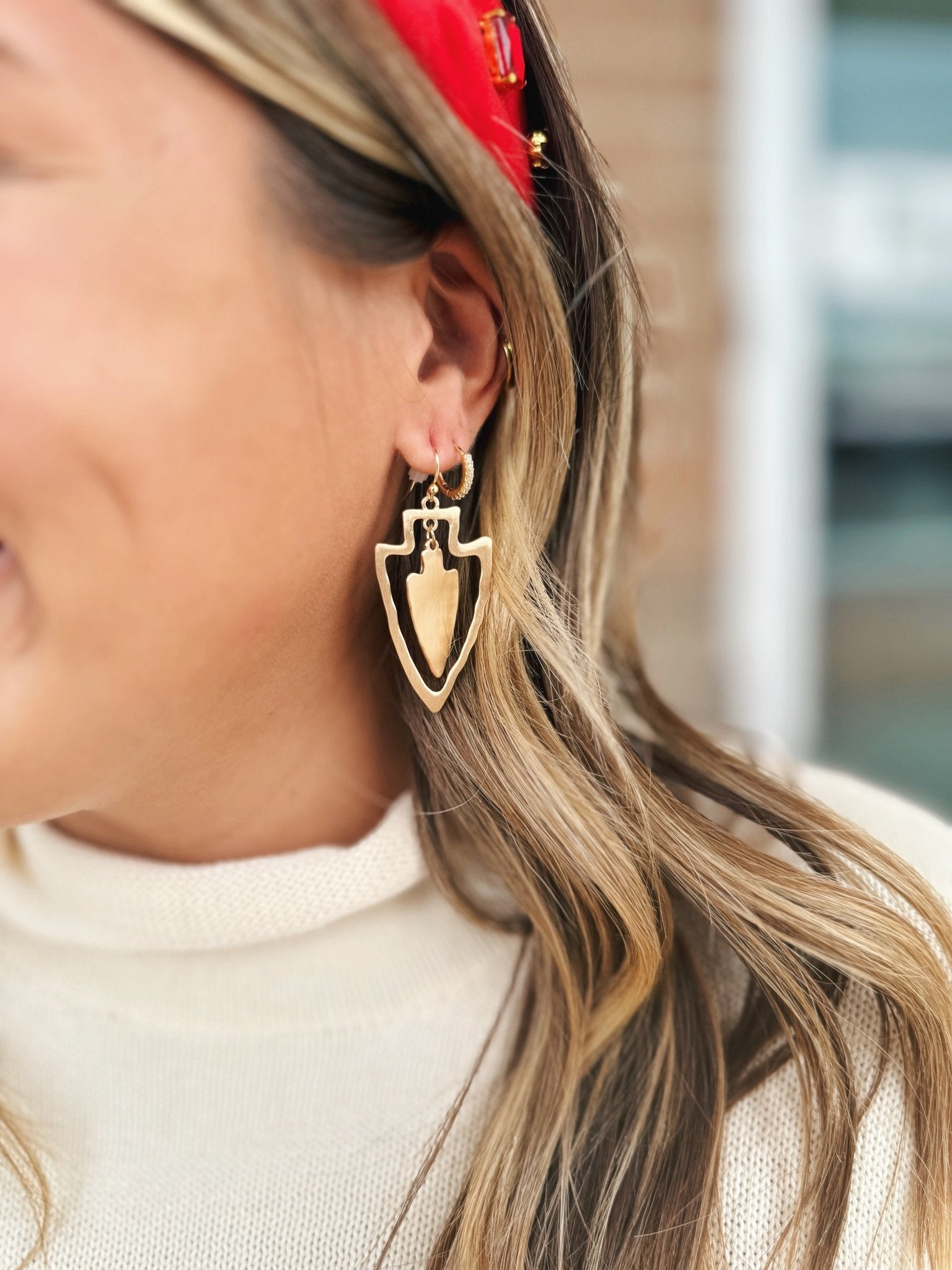 Gold Double Arrowhead Drop Earrings - Amelia's Boutique