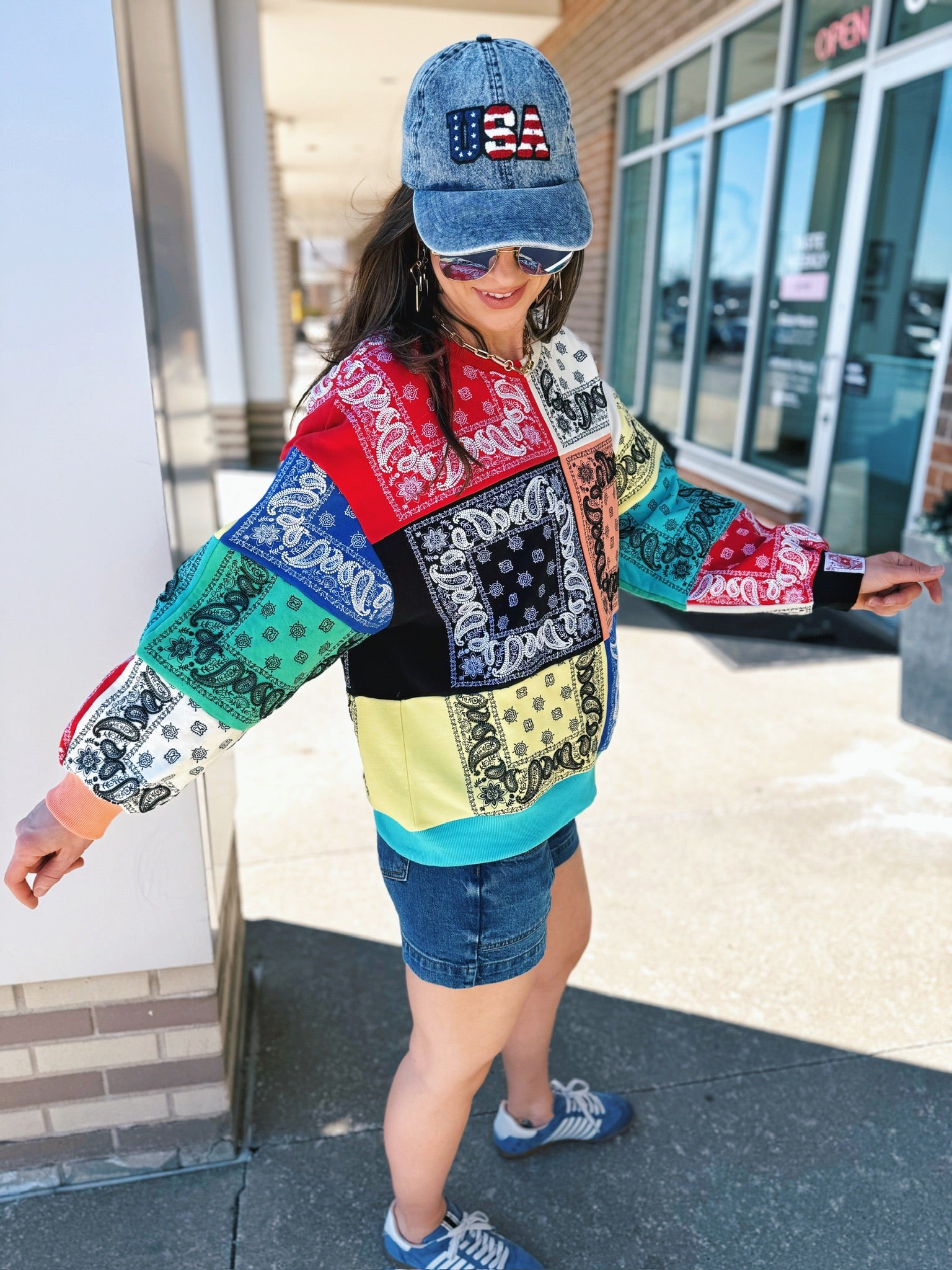 Queen of Sparkles Bandana Checkered & Beaded Women’s Sweatshirt