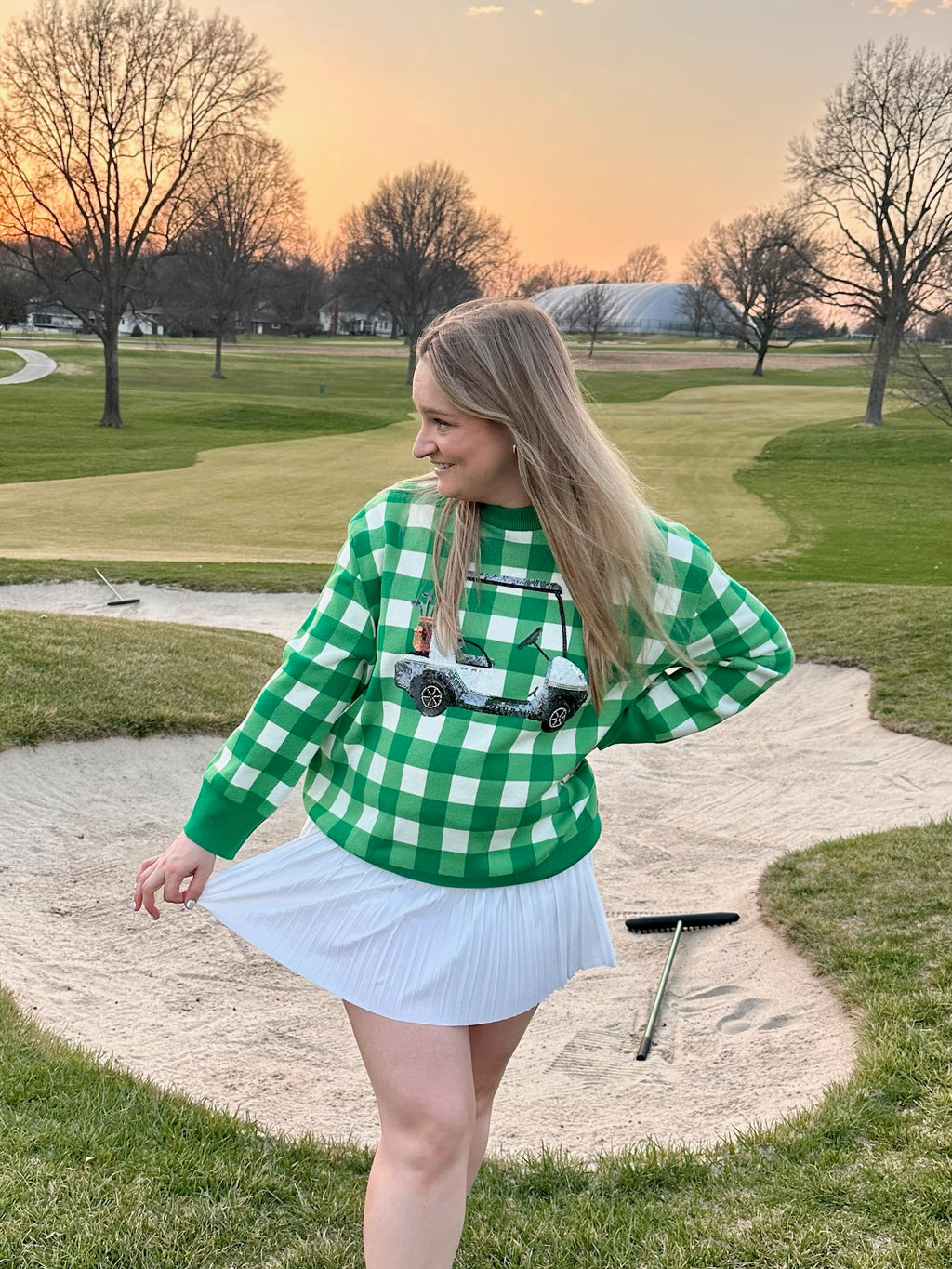 Queen of Sparkles Golf Cart Women’s Knit Sweater in Green