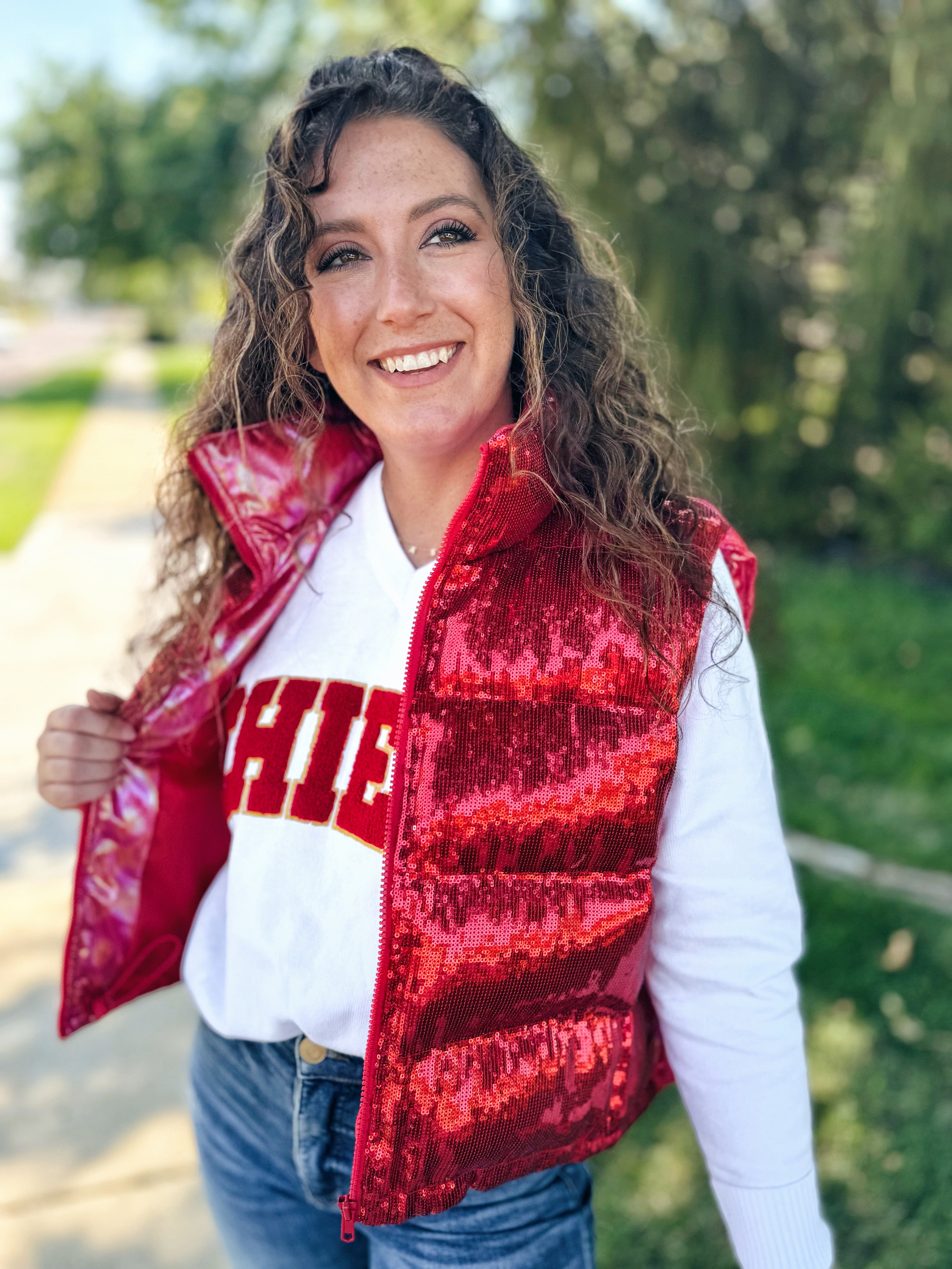 Red vest puffy hotsell