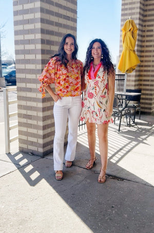 Women’s Floral Dress w/Colorblock Collar