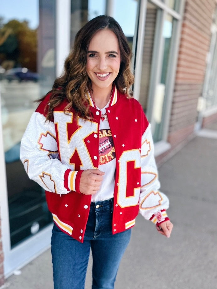 Queen of Sparkles x Amelia's Boutique Kansas City Varsity Bomber Jacket