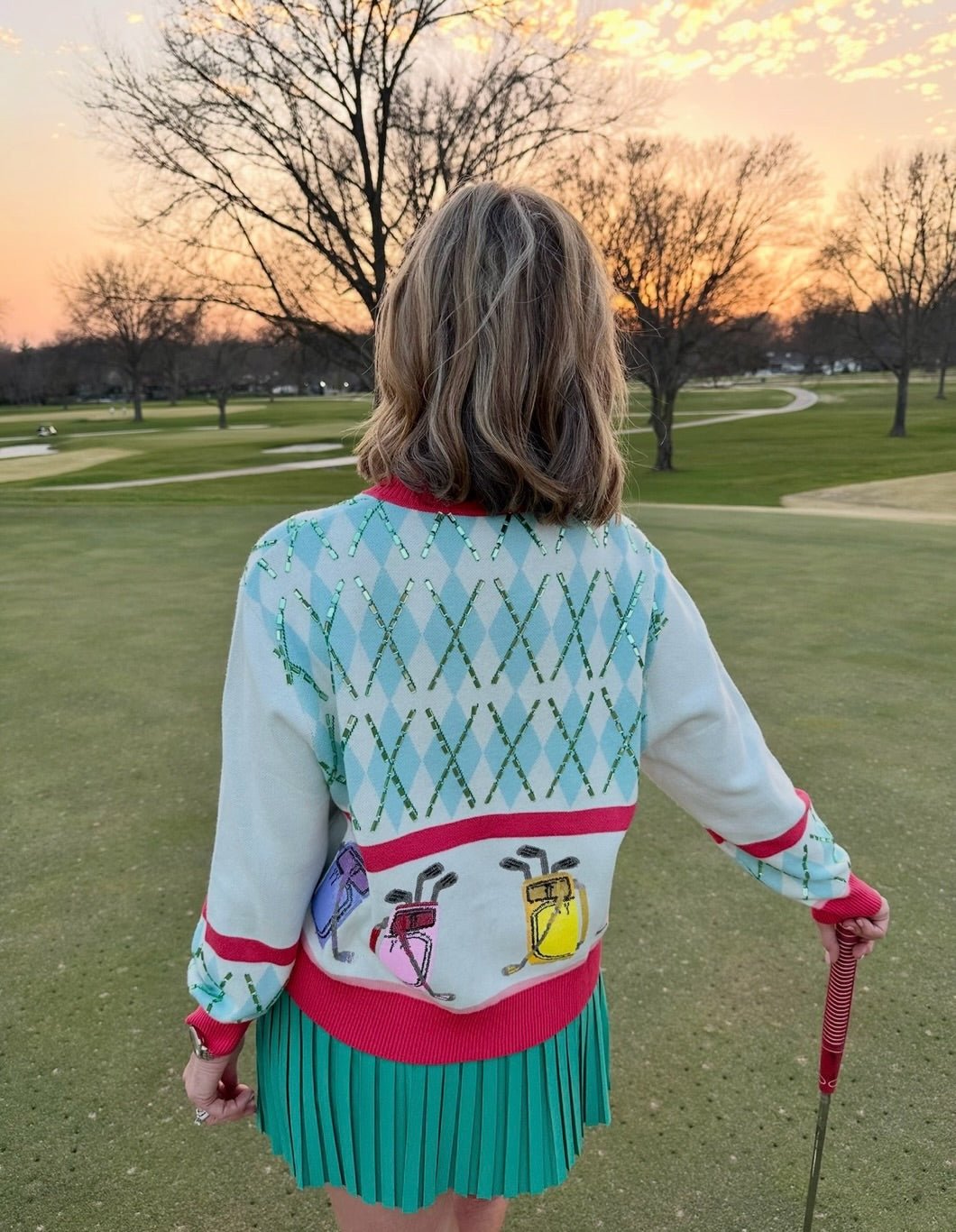 Queen of Sparkles Argyle Golf Knit Cardigan - Amelia's Boutique