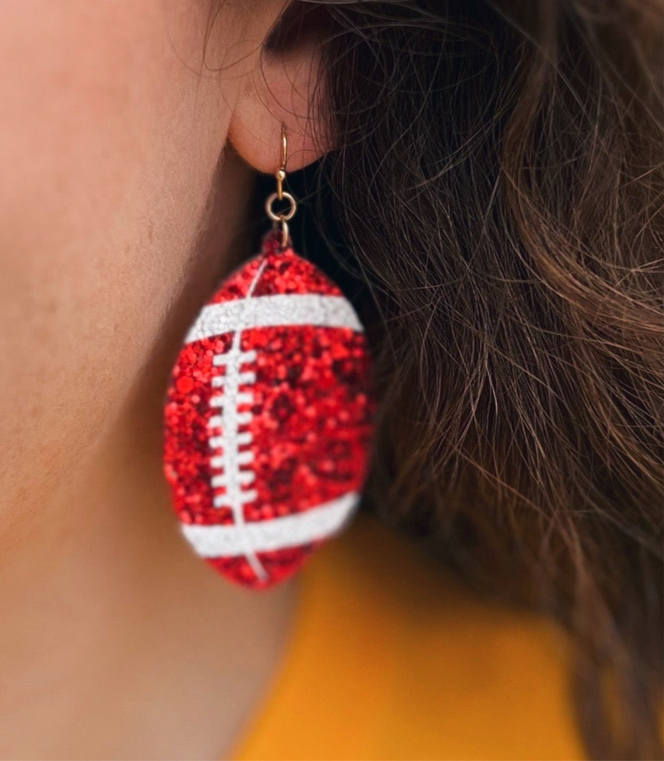 Red Sparkle Football Earrings