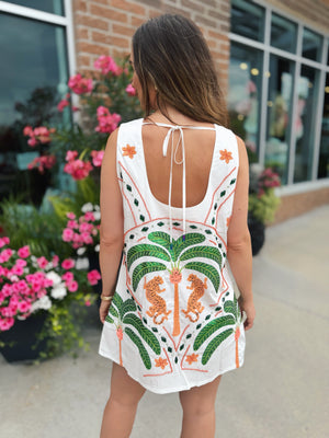 Queen of Sparkles Palm and Jaguar Beaded Dress