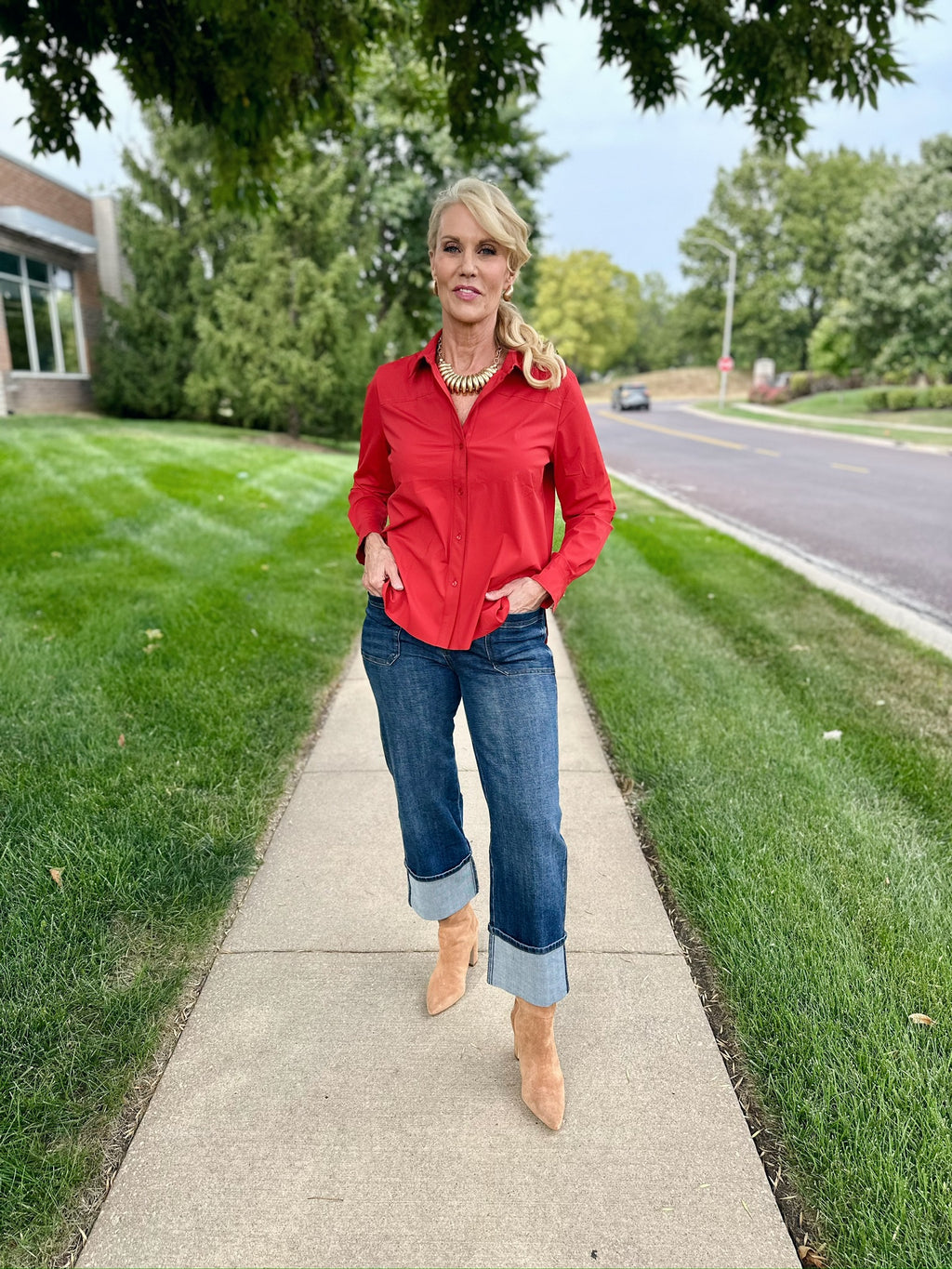 Red Button Front Shirt -Schiffer