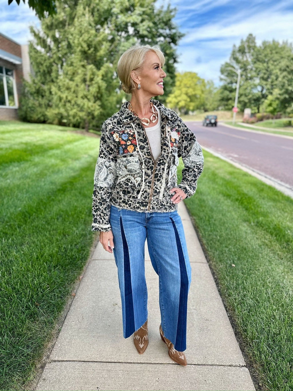Floral/Cheetah Print Zip Jacket
